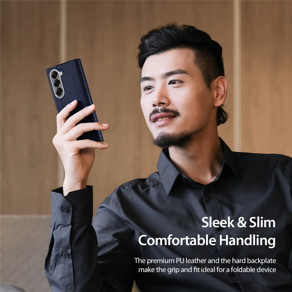 For Samsung Galaxy Z Fold7 5G Case DUX DUCIS Bril Series Leather+PC Phone Cover with Stand - Blue