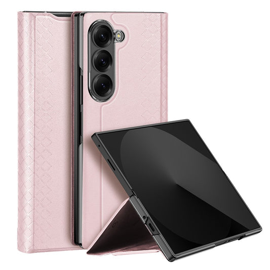 For Samsung Galaxy Z Fold7 5G Case DUX DUCIS Bril Series Leather+PC Phone Cover with Stand - Pink