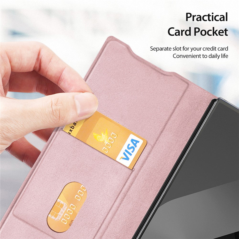 For Samsung Galaxy Z Fold7 5G Case DUX DUCIS Bril Series Leather+PC Phone Cover with Stand - Pink