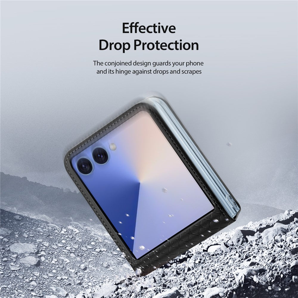 For Samsung Galaxy Z Flip7 5G Case DUX DUCIS Bril Series Leather+PC Phone Cover - Black
