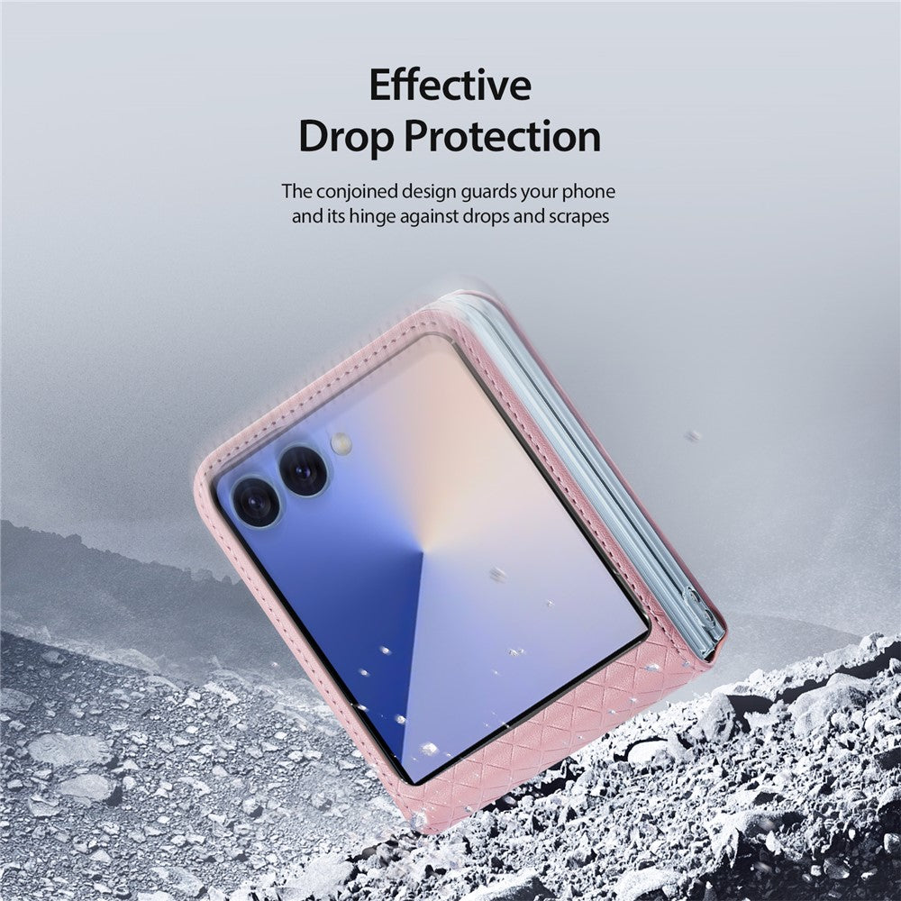 For Samsung Galaxy Z Flip7 5G Case DUX DUCIS Bril Series Leather+PC Phone Cover - Pink