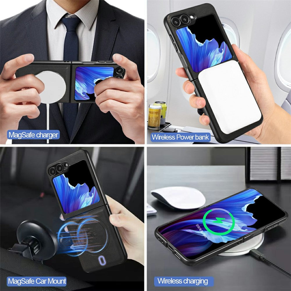 For Samsung Galaxy Z Flip7 FE 5G / Z Flip6 5G Magnetic Case PC + PU Phone Back Cover with Detachable Card Holder - Black