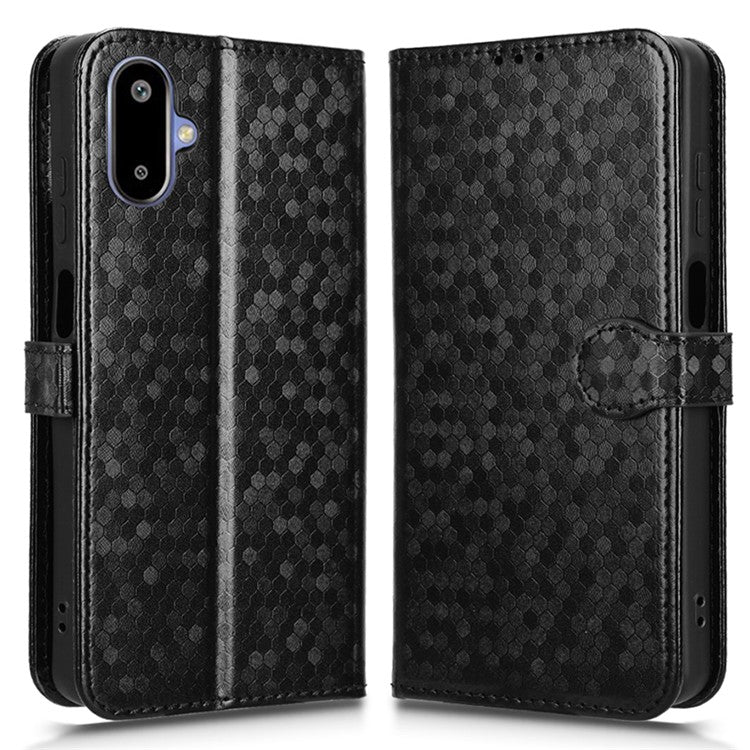 For Samsung Galaxy F06 5G  /  M06 5G Wallet Case Dot Pattern Imprint PU Leather Phone Cover - Black