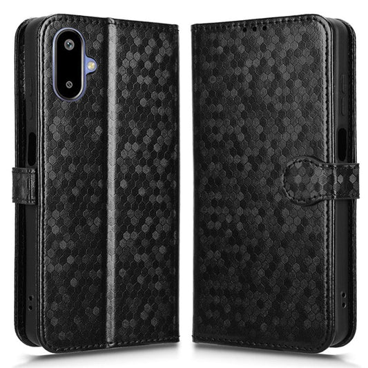 For Samsung Galaxy F06 5G  /  M06 5G Wallet Case Dot Pattern Imprint PU Leather Phone Cover - Black