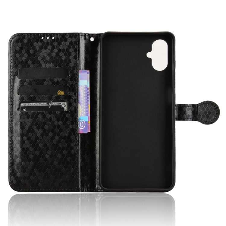 For Samsung Galaxy F06 5G  /  M06 5G Wallet Case Dot Pattern Imprint PU Leather Phone Cover - Black