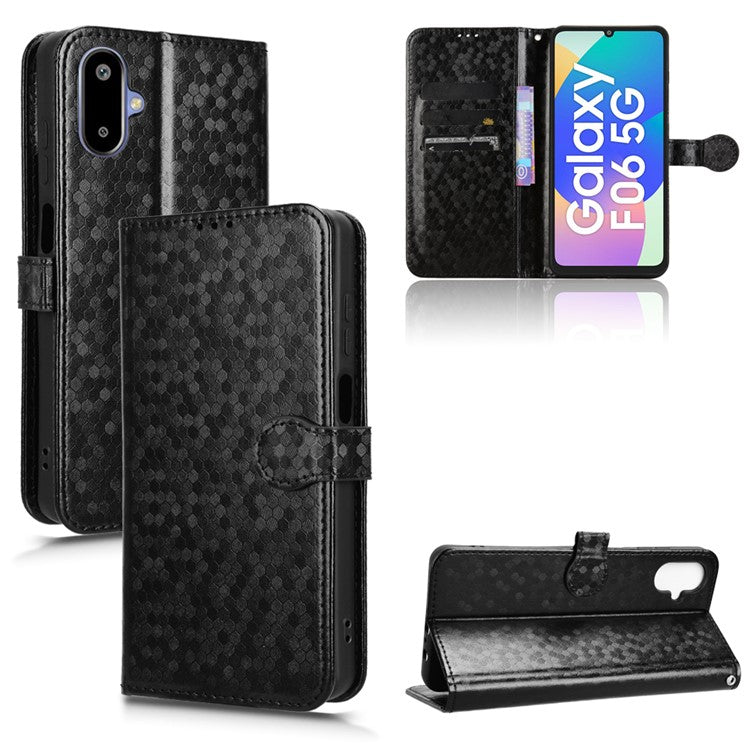 For Samsung Galaxy F06 5G  /  M06 5G Wallet Case Dot Pattern Imprint PU Leather Phone Cover - Black