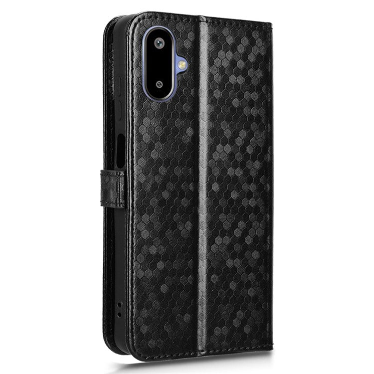 For Samsung Galaxy F06 5G  /  M06 5G Wallet Case Dot Pattern Imprint PU Leather Phone Cover - Black