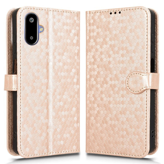 For Samsung Galaxy F06 5G  /  M06 5G Wallet Case Dot Pattern Imprint PU Leather Phone Cover - Rose Gold