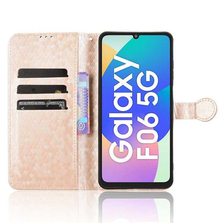 For Samsung Galaxy F06 5G  /  M06 5G Wallet Case Dot Pattern Imprint PU Leather Phone Cover - Rose Gold