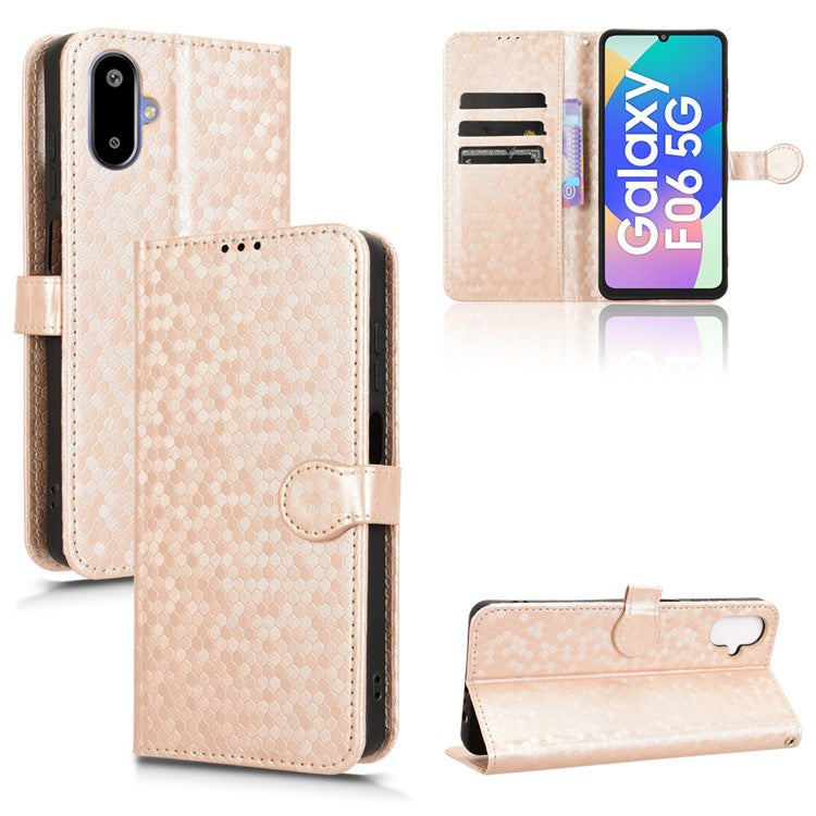 For Samsung Galaxy F06 5G  /  M06 5G Wallet Case Dot Pattern Imprint PU Leather Phone Cover - Rose Gold