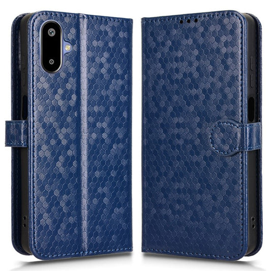 For Samsung Galaxy F06 5G  /  M06 5G Wallet Case Dot Pattern Imprint PU Leather Phone Cover - Dark Blue