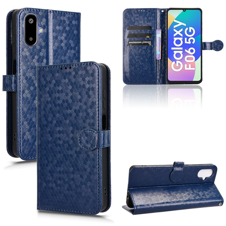 For Samsung Galaxy F06 5G  /  M06 5G Wallet Case Dot Pattern Imprint PU Leather Phone Cover - Dark Blue