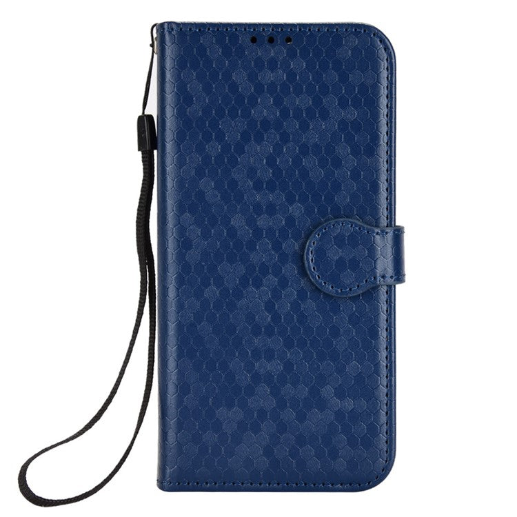 For Samsung Galaxy F06 5G  /  M06 5G Wallet Case Dot Pattern Imprint PU Leather Phone Cover - Dark Blue