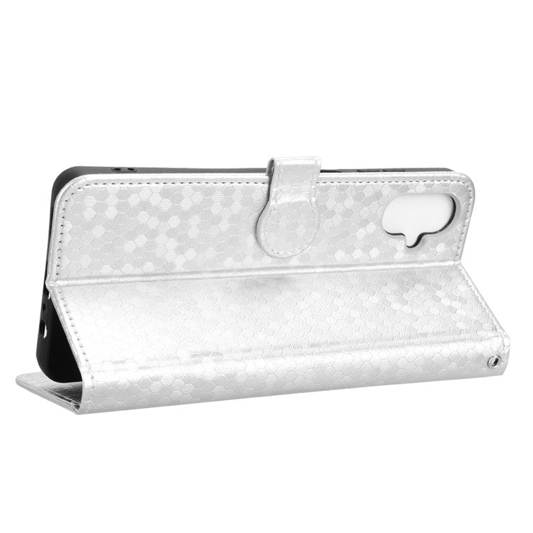 For Samsung Galaxy F06 5G  /  M06 5G Wallet Case Dot Pattern Imprint PU Leather Phone Cover - Silver