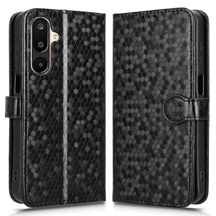 For Samsung Galaxy M16 5G  /  F16 5G Wallet Case Dot Pattern Imprint PU Leather Phone Cover - Black