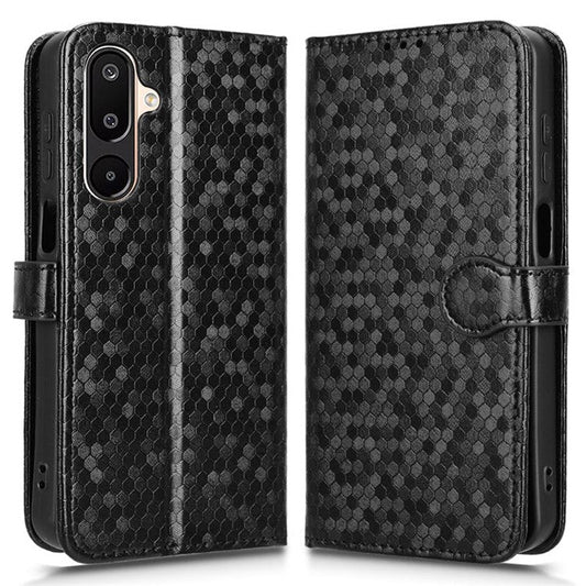 For Samsung Galaxy M16 5G  /  F16 5G Wallet Case Dot Pattern Imprint PU Leather Phone Cover - Black