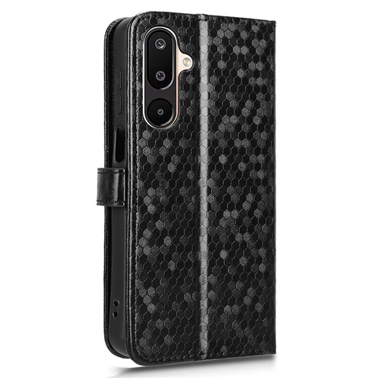 For Samsung Galaxy M16 5G  /  F16 5G Wallet Case Dot Pattern Imprint PU Leather Phone Cover - Black