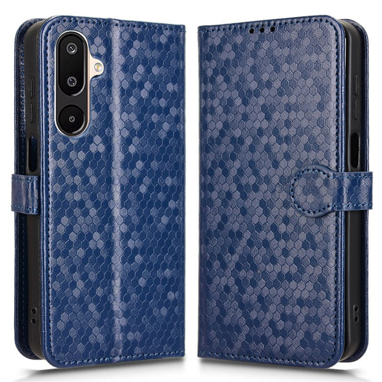 For Samsung Galaxy M16 5G  /  F16 5G Wallet Case Dot Pattern Imprint PU Leather Phone Cover - Dark Blue