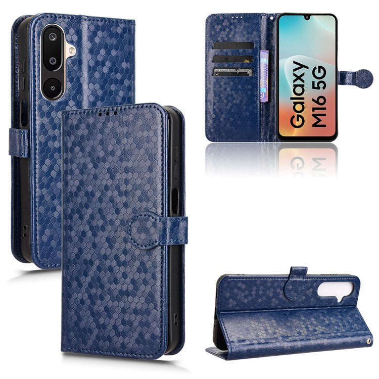 For Samsung Galaxy M16 5G  /  F16 5G Wallet Case Dot Pattern Imprint PU Leather Phone Cover - Dark Blue