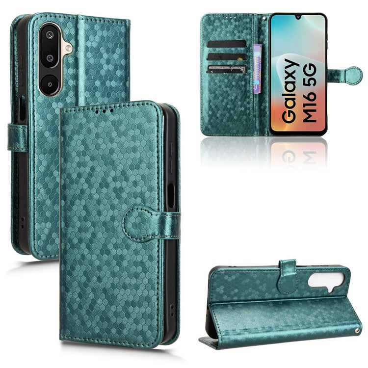 For Samsung Galaxy M16 5G  /  F16 5G Wallet Case Dot Pattern Imprint PU Leather Phone Cover - Green