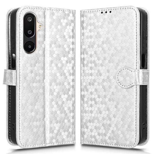 For Samsung Galaxy M16 5G  /  F16 5G Wallet Case Dot Pattern Imprint PU Leather Phone Cover - Silver