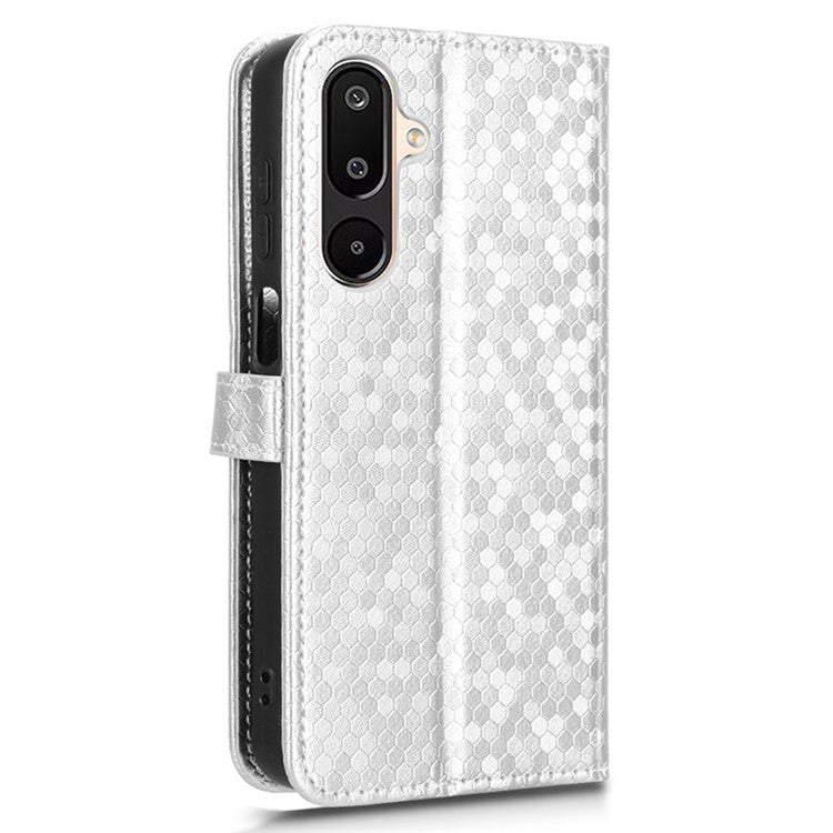 For Samsung Galaxy M16 5G  /  F16 5G Wallet Case Dot Pattern Imprint PU Leather Phone Cover - Silver