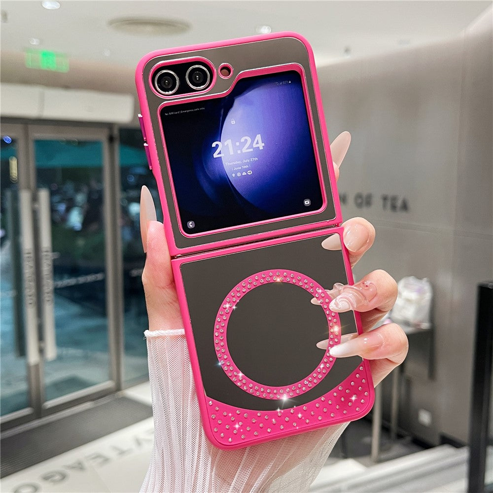 For Samsung Galaxy Z Flip7 FE 5G / Z Flip6 5G Magnetic Case Mirror Surface TPU + PC Shockproof Phone Cover - Rose