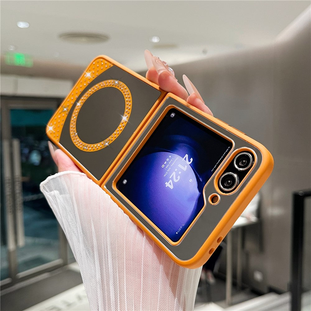 For Samsung Galaxy Z Flip7 FE 5G / Z Flip6 5G Magnetic Case Mirror Surface TPU + PC Shockproof Phone Cover - Orange