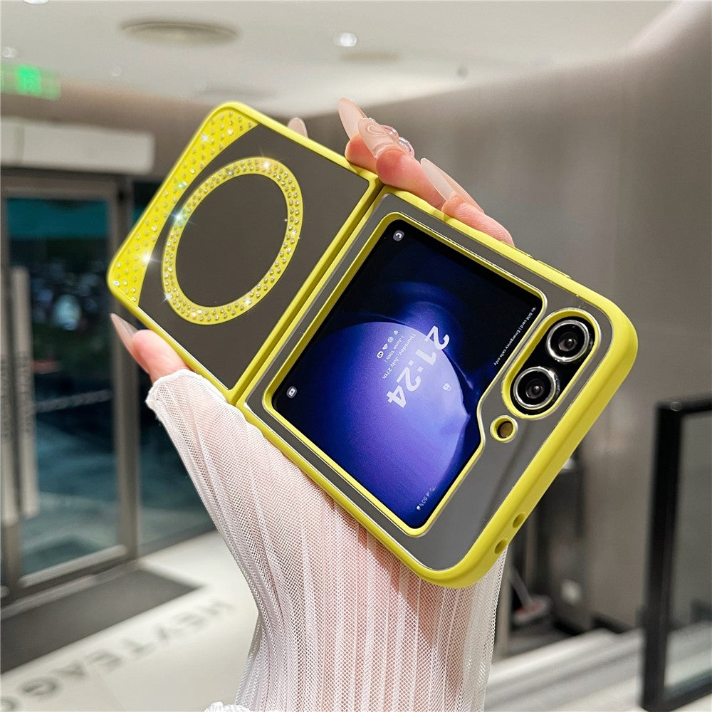 For Samsung Galaxy Z Flip7 FE 5G / Z Flip6 5G Magnetic Case Mirror Surface TPU + PC Shockproof Phone Cover - Yellowgreen