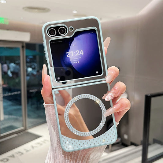 For Samsung Galaxy Z Flip7 FE 5G / Z Flip6 5G Magnetic Case Mirror Surface TPU + PC Shockproof Phone Cover - Baby Blue