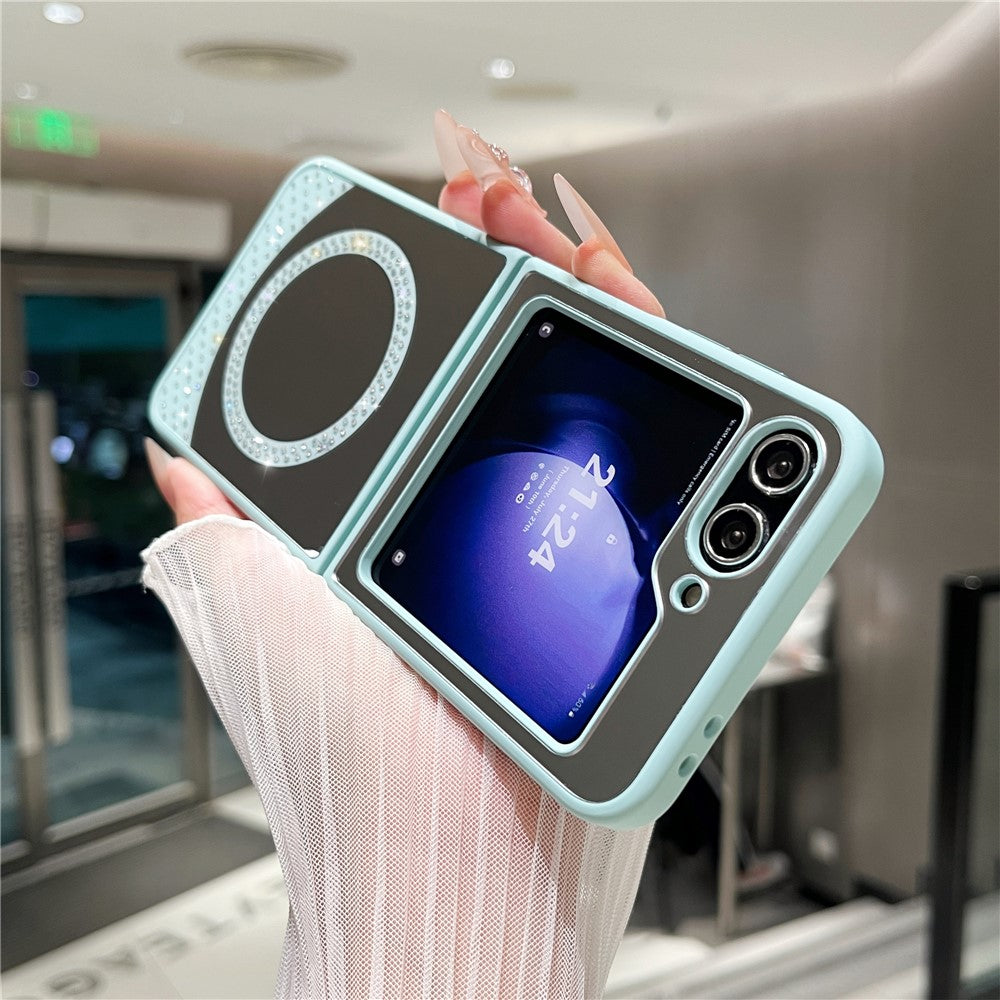 For Samsung Galaxy Z Flip7 FE 5G / Z Flip6 5G Magnetic Case Mirror Surface TPU + PC Shockproof Phone Cover - Baby Blue