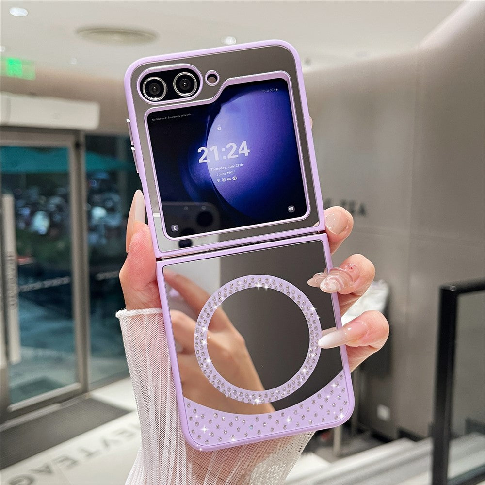 For Samsung Galaxy Z Flip7 FE 5G / Z Flip6 5G Magnetic Case Mirror Surface TPU + PC Shockproof Phone Cover - Purple
