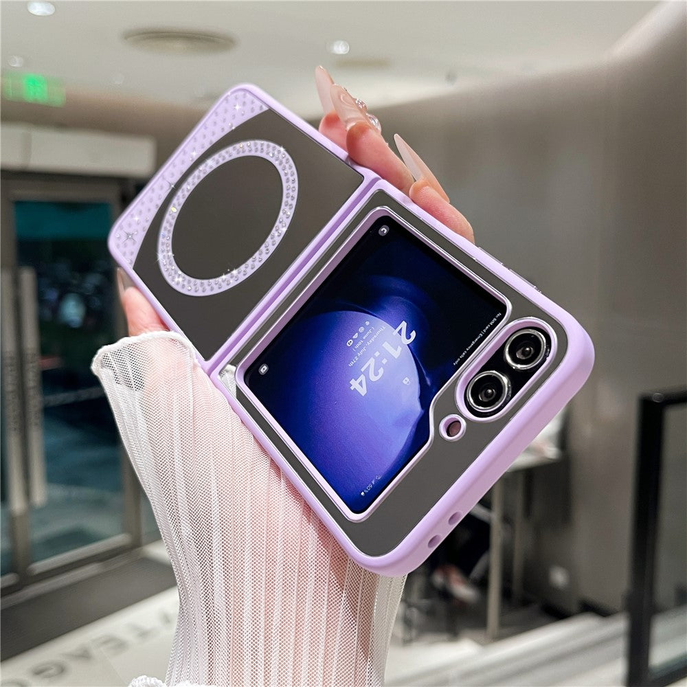 For Samsung Galaxy Z Flip7 FE 5G / Z Flip6 5G Magnetic Case Mirror Surface TPU + PC Shockproof Phone Cover - Purple