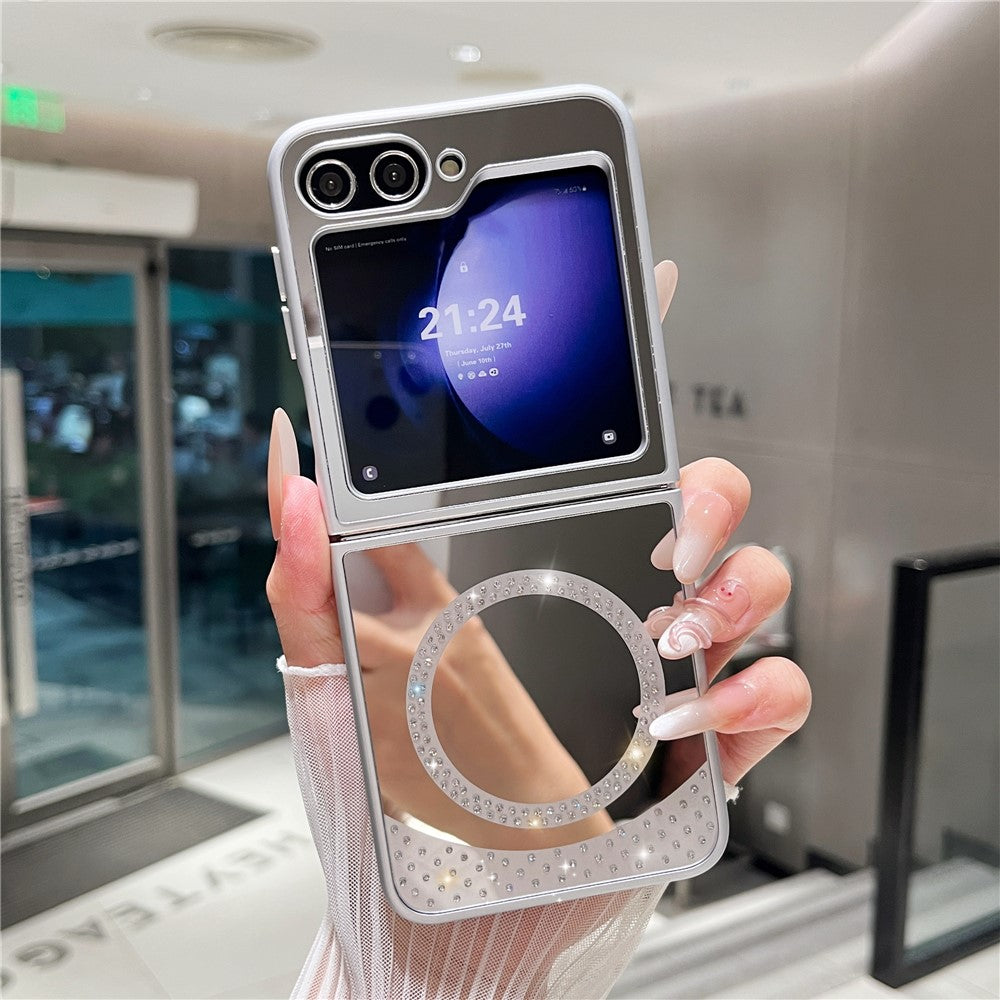 For Samsung Galaxy Z Flip7 FE 5G / Z Flip6 5G Magnetic Case Mirror Surface TPU + PC Shockproof Phone Cover - Silver