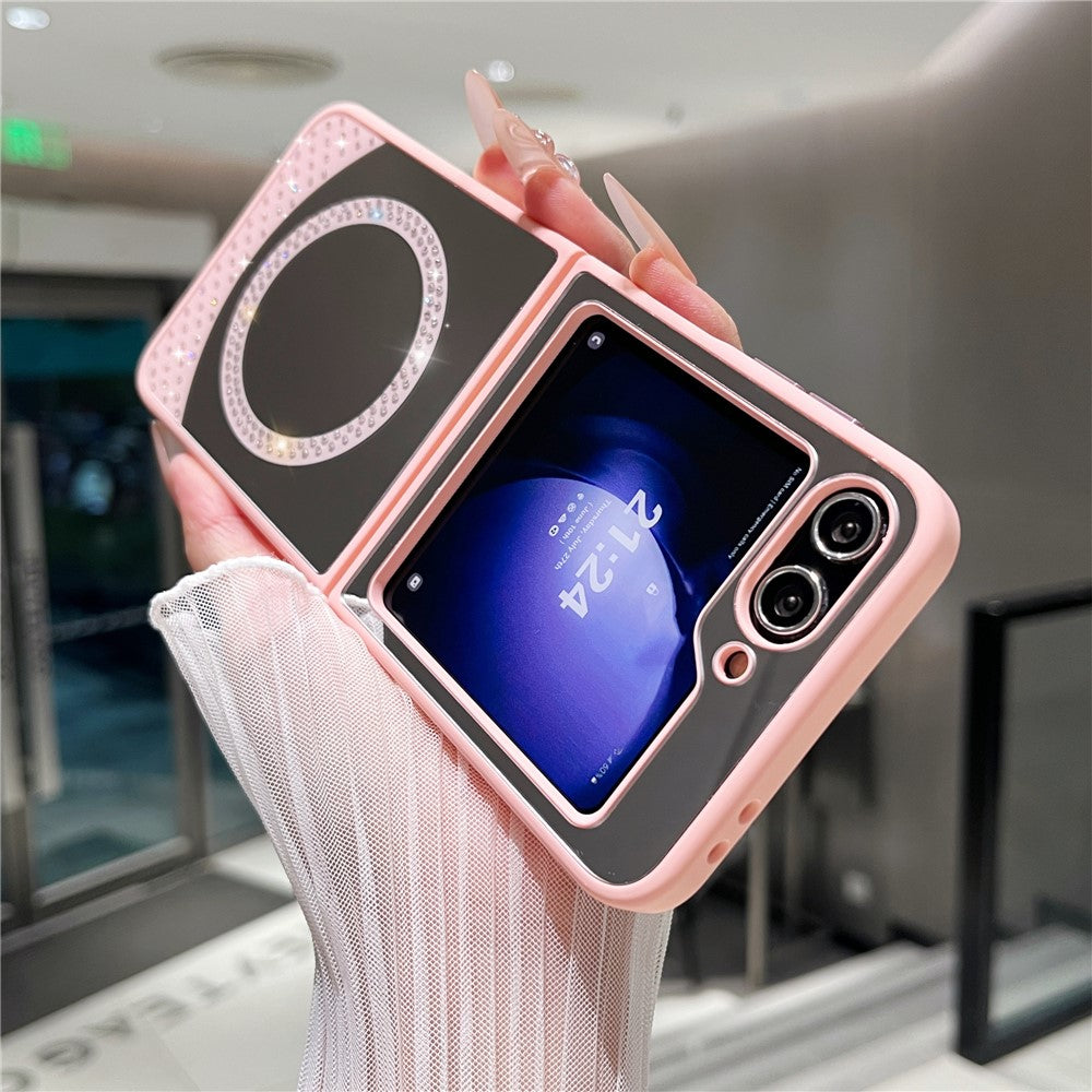 For Samsung Galaxy Z Flip7 FE 5G / Z Flip6 5G Magnetic Case Mirror Surface TPU + PC Shockproof Phone Cover - Pink