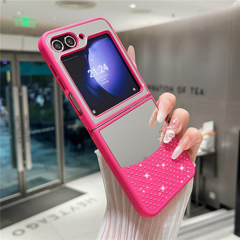 For Samsung Galaxy Z Flip7 FE 5G / Z Flip6 5G Case Mirror Surface TPU + PC Shockproof Phone with Metal Lens Frame - Rose