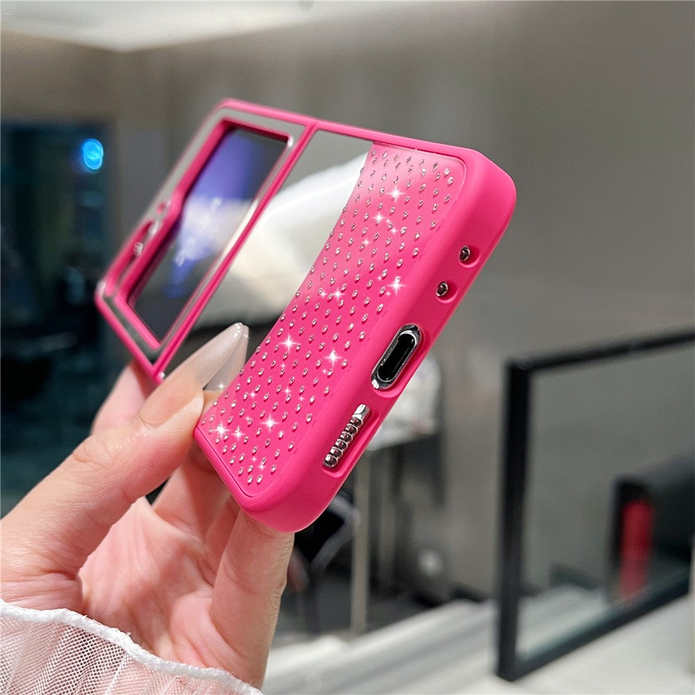 For Samsung Galaxy Z Flip7 FE 5G / Z Flip6 5G Case Mirror Surface TPU + PC Shockproof Phone with Metal Lens Frame - Rose