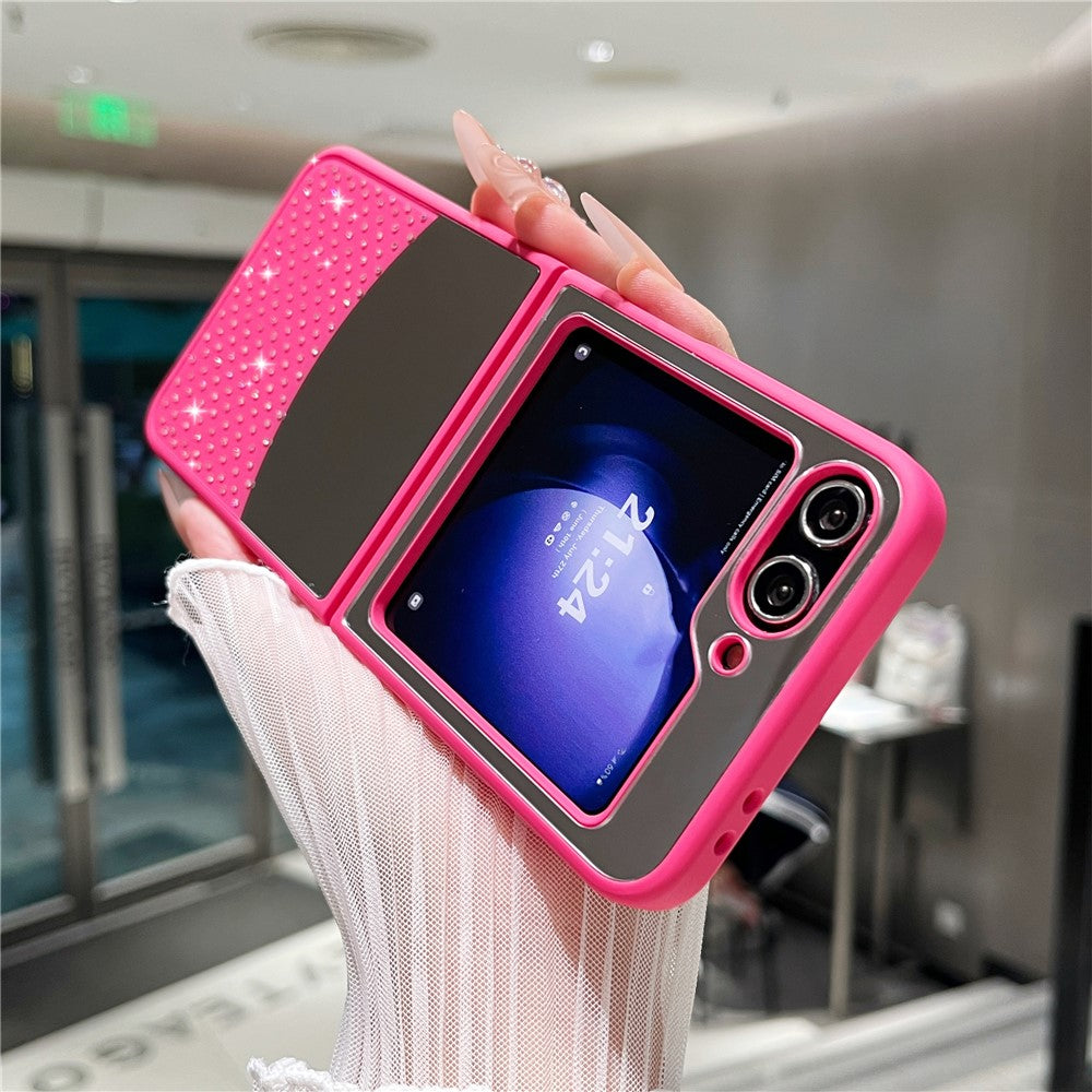 For Samsung Galaxy Z Flip7 FE 5G / Z Flip6 5G Case Mirror Surface TPU + PC Shockproof Phone with Metal Lens Frame - Rose