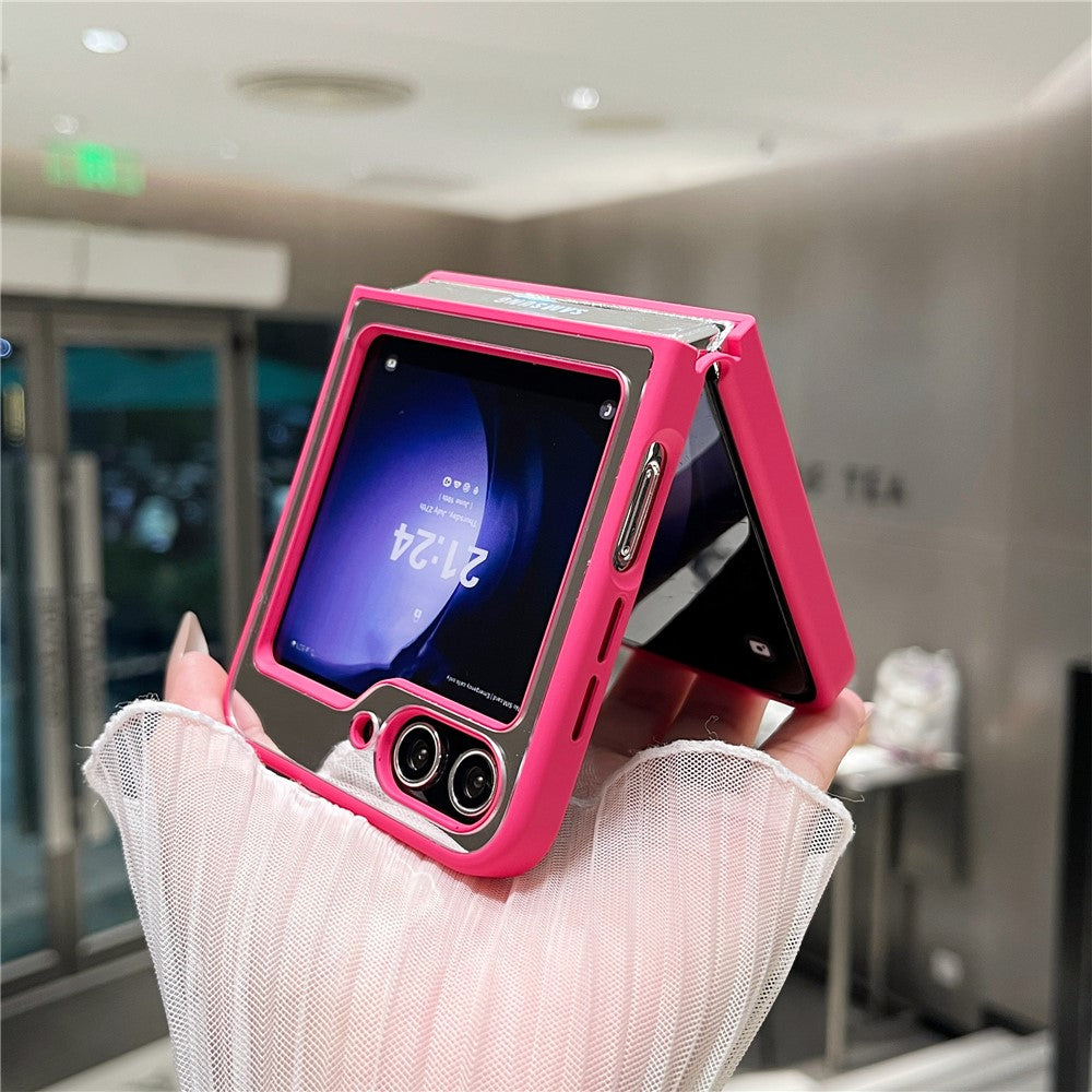 For Samsung Galaxy Z Flip7 FE 5G / Z Flip6 5G Case Mirror Surface TPU + PC Shockproof Phone with Metal Lens Frame - Rose