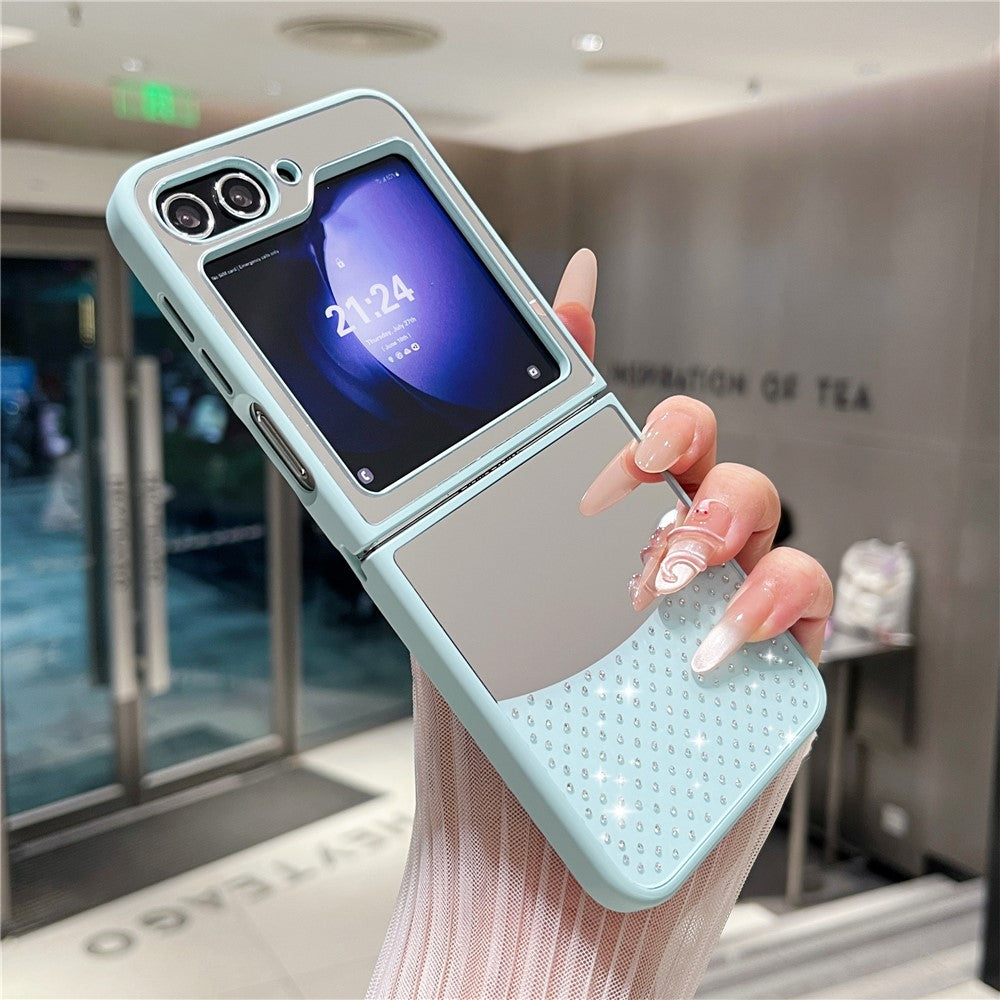 For Samsung Galaxy Z Flip7 FE 5G / Z Flip6 5G Case Mirror Surface TPU + PC Shockproof Phone with Metal Lens Frame - Baby Blue