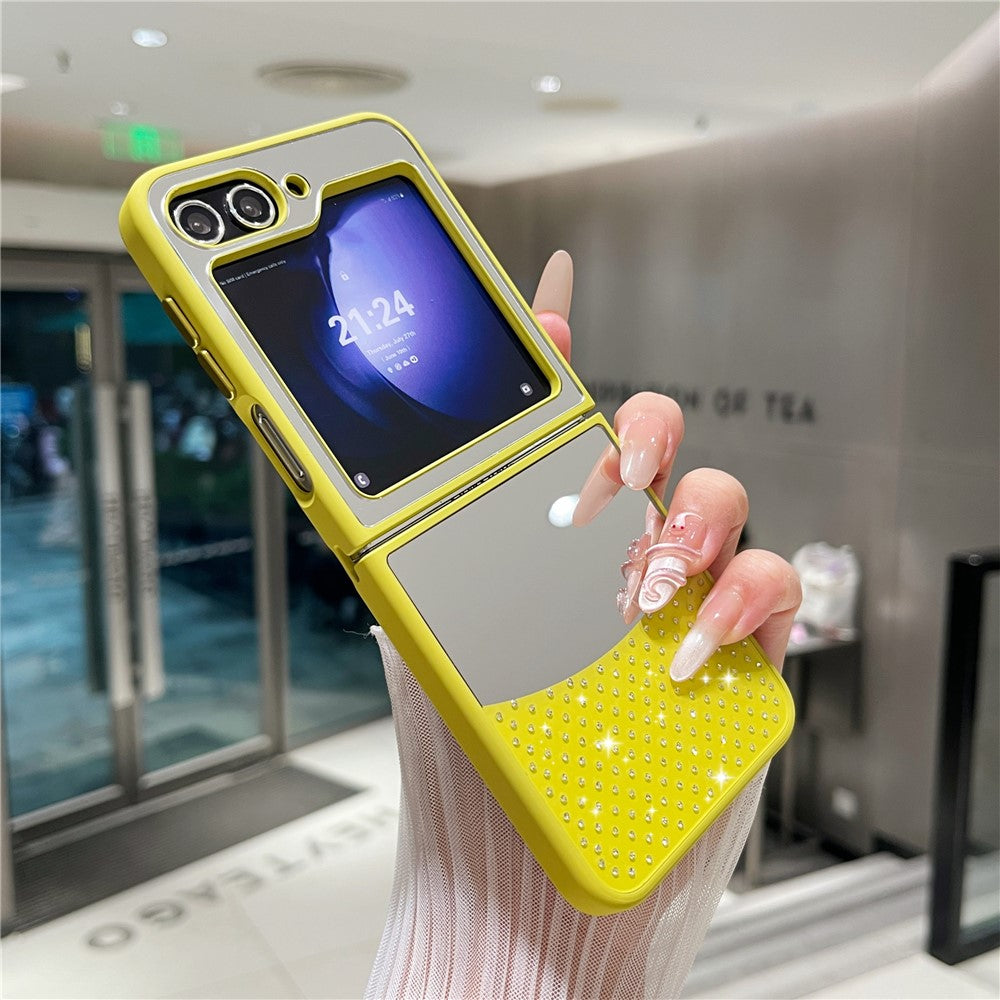 For Samsung Galaxy Z Flip7 FE 5G / Z Flip6 5G Case Mirror Surface TPU + PC Shockproof Phone with Metal Lens Frame - Yellowgreen