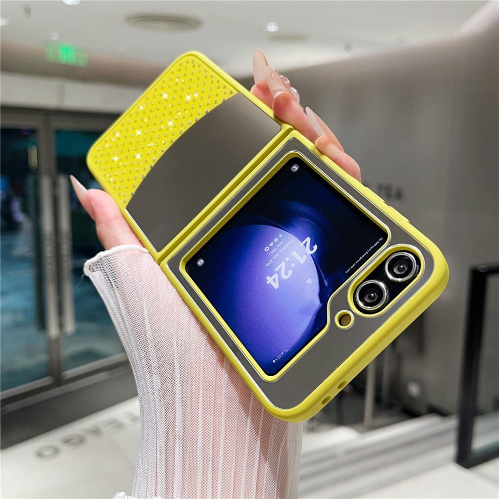 For Samsung Galaxy Z Flip7 FE 5G / Z Flip6 5G Case Mirror Surface TPU + PC Shockproof Phone with Metal Lens Frame - Yellowgreen