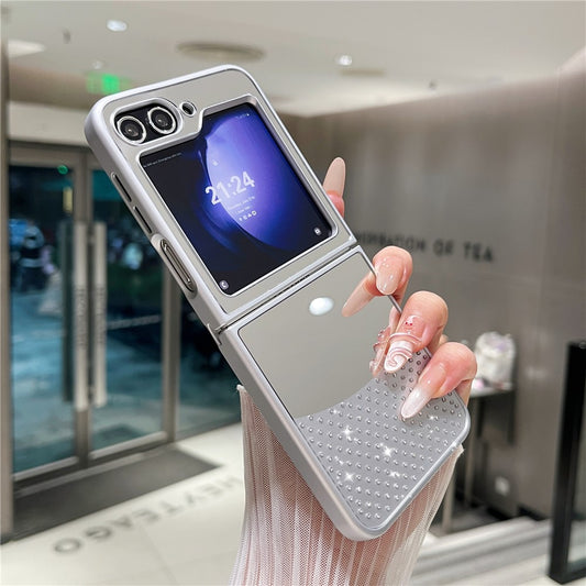 For Samsung Galaxy Z Flip7 FE 5G / Z Flip6 5G Case Mirror Surface TPU + PC Shockproof Phone with Metal Lens Frame - Silver