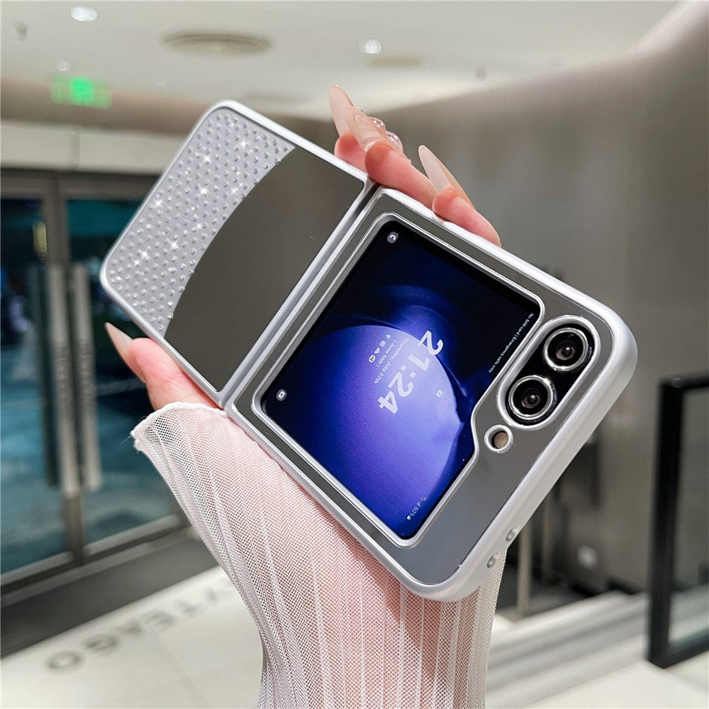 For Samsung Galaxy Z Flip7 FE 5G / Z Flip6 5G Case Mirror Surface TPU + PC Shockproof Phone with Metal Lens Frame - Silver