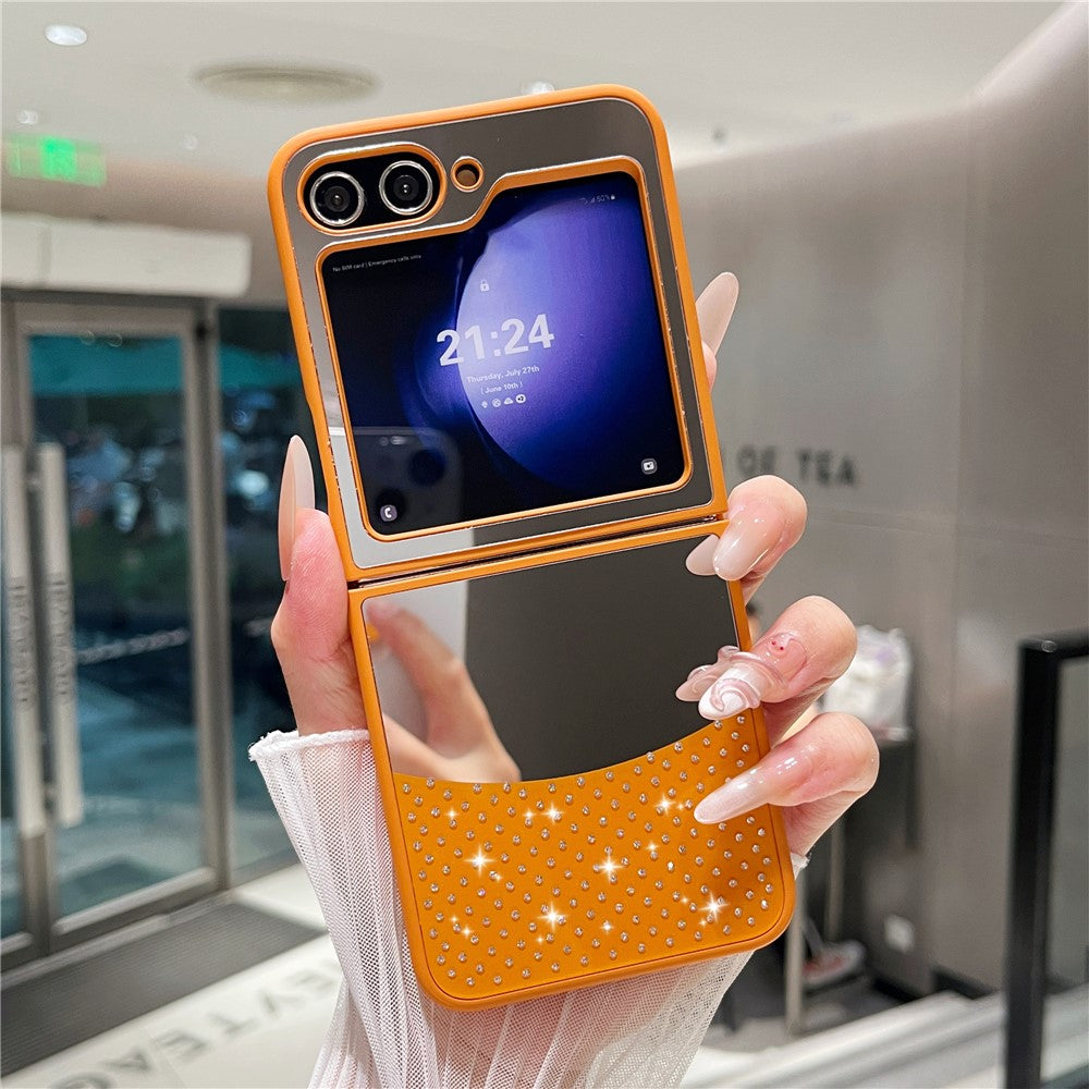 For Samsung Galaxy Z Flip7 FE 5G / Z Flip6 5G Case Mirror Surface TPU + PC Shockproof Phone with Metal Lens Frame - Orange