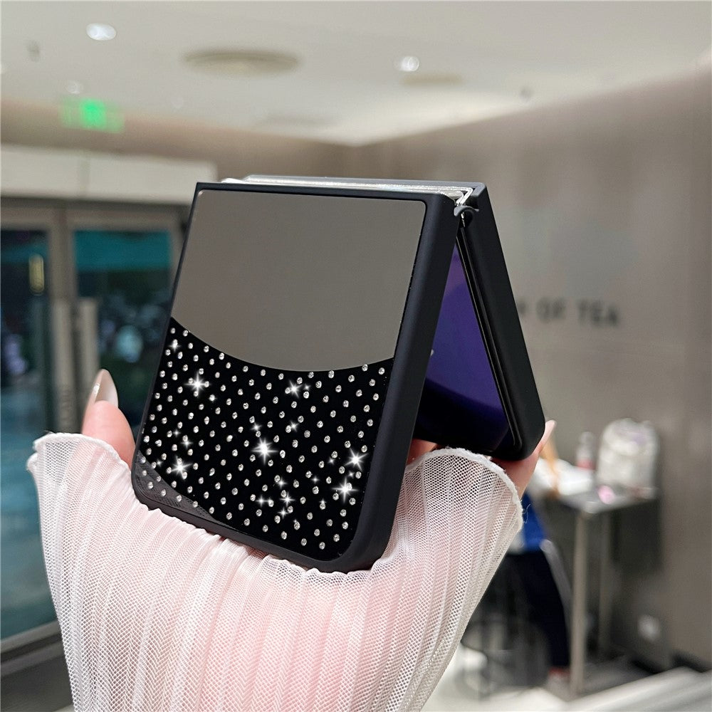 For Samsung Galaxy Z Flip7 FE 5G / Z Flip6 5G Case Mirror Surface TPU + PC Shockproof Phone with Metal Lens Frame - Black