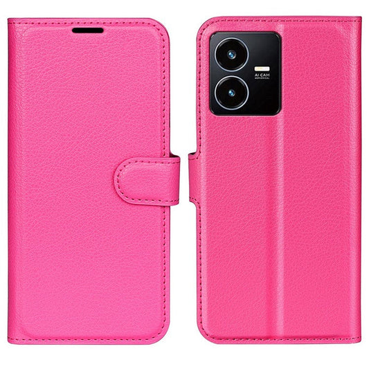 For vivo Y22s 4G Litchi Texture PU Leather + TPU Full Protection Case Wallet Stand Phone Cover - Rose