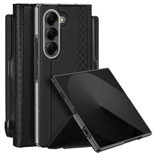 DUX DUCIS Bril Series For Samsung Galaxy Z Fold7 5G Case Leather Stand Phone Cover with Pen Holder - Black