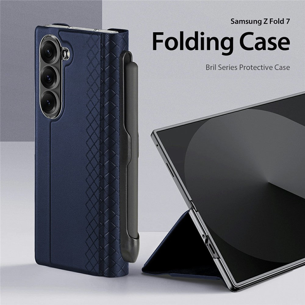 DUX DUCIS Bril Series For Samsung Galaxy Z Fold7 5G Case Leather Stand Phone Cover with Pen Holder - Blue