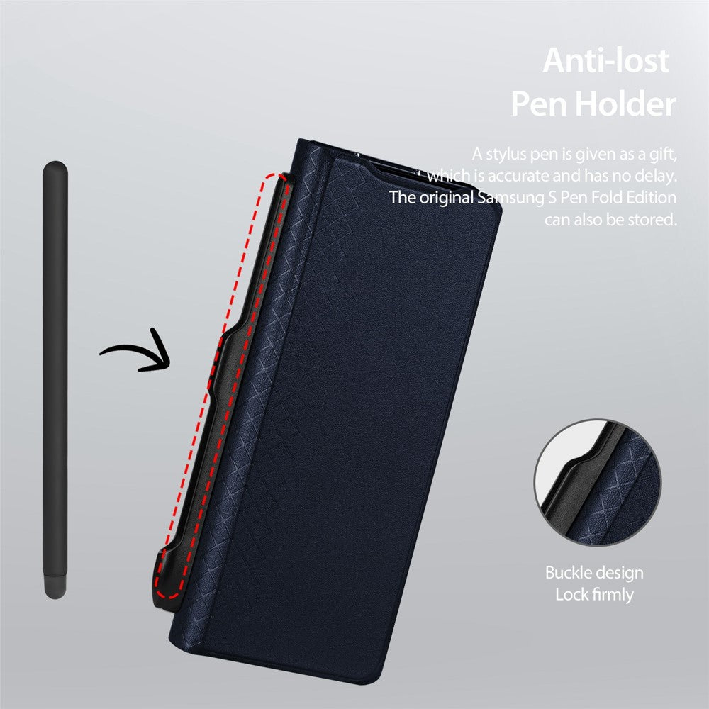 DUX DUCIS Bril Series For Samsung Galaxy Z Fold7 5G Case Leather Stand Phone Cover with Pen Holder - Blue